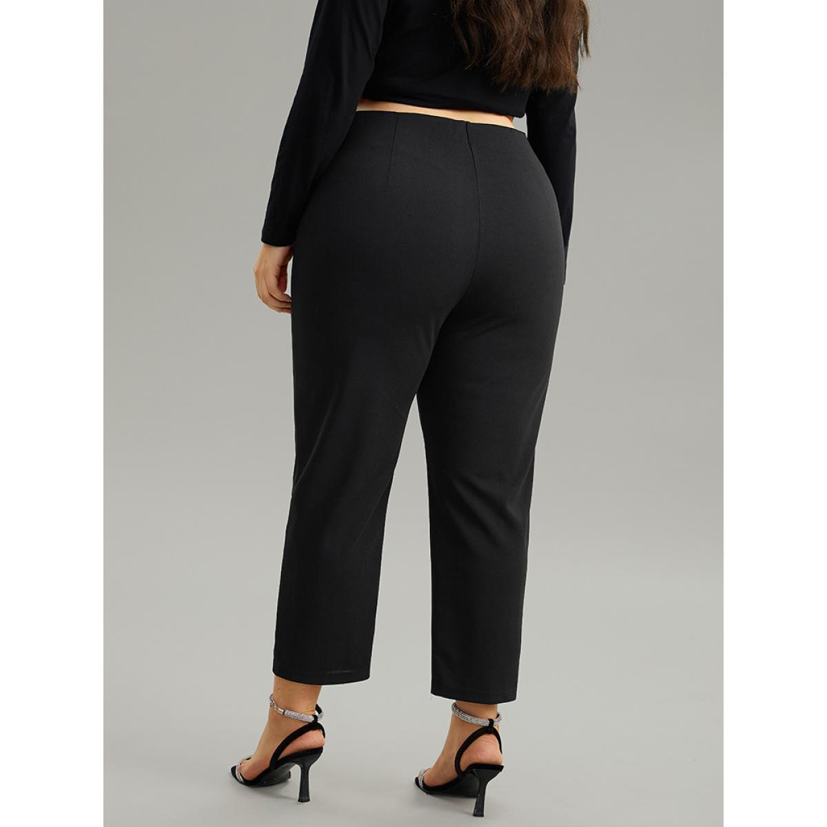 Plus Size Plain Pocket Bodycon Ankle Pants Women Black Work From Home Bodycon High Rise Work Pants BloomChic 26/4X Product Image