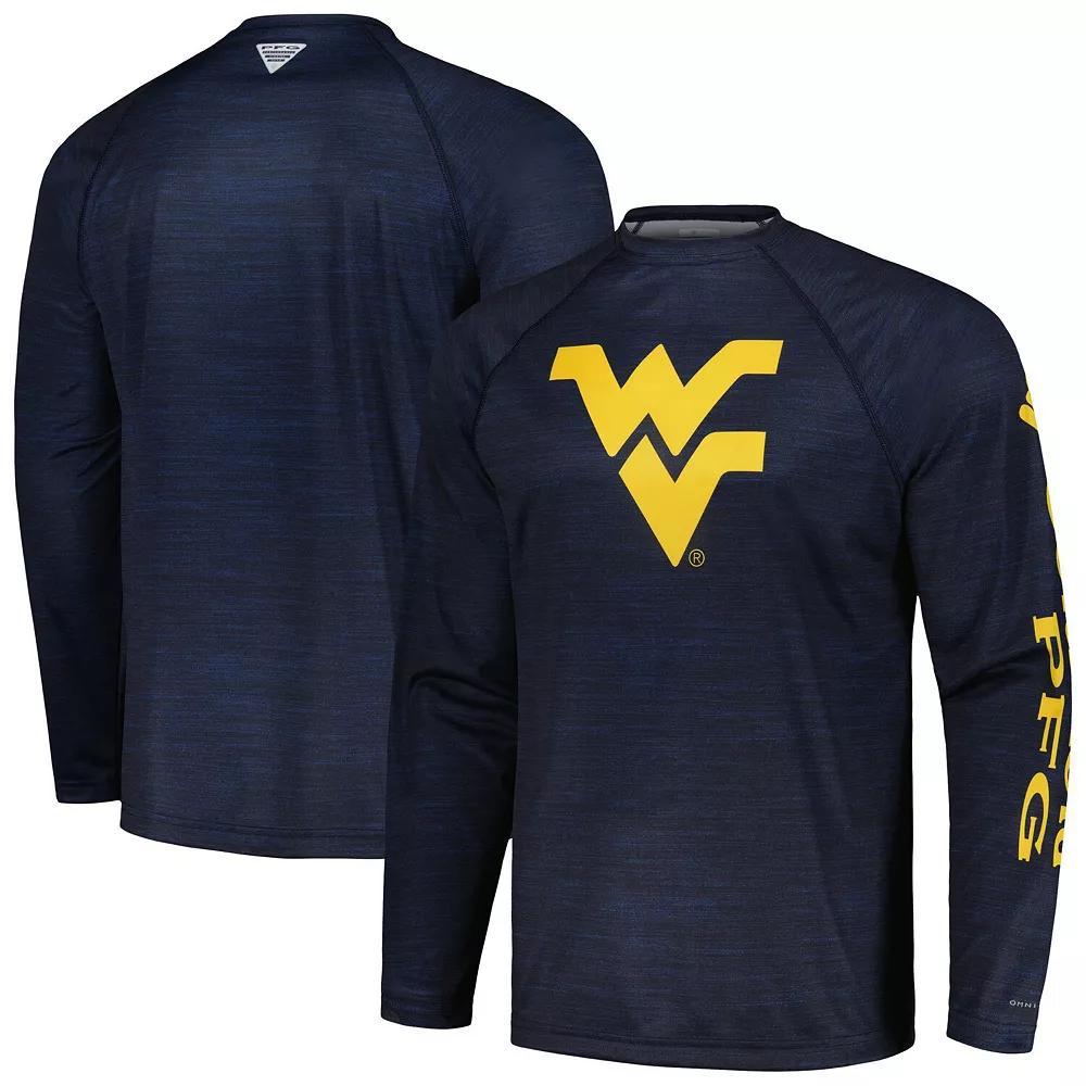 Men's Columbia  Navy West Virginia Mountaineers PFG Terminal Tackle Omni-Shade Raglan Long Sleeve T-Shirt, Size: Medium, Blue Product Image