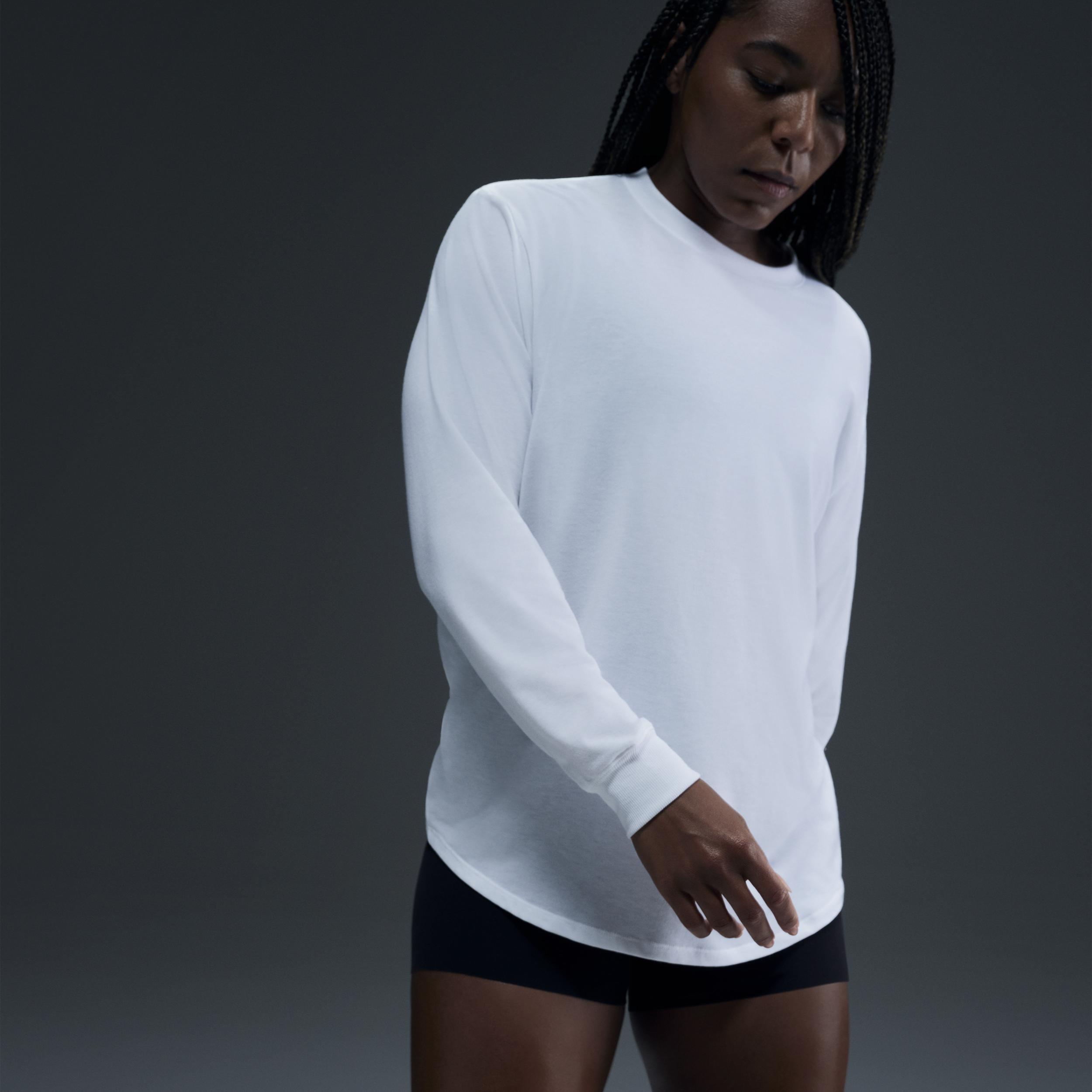 Women's Nike One Relaxed Dri-FIT Long Sleeve Top, Size: Medium, White Product Image