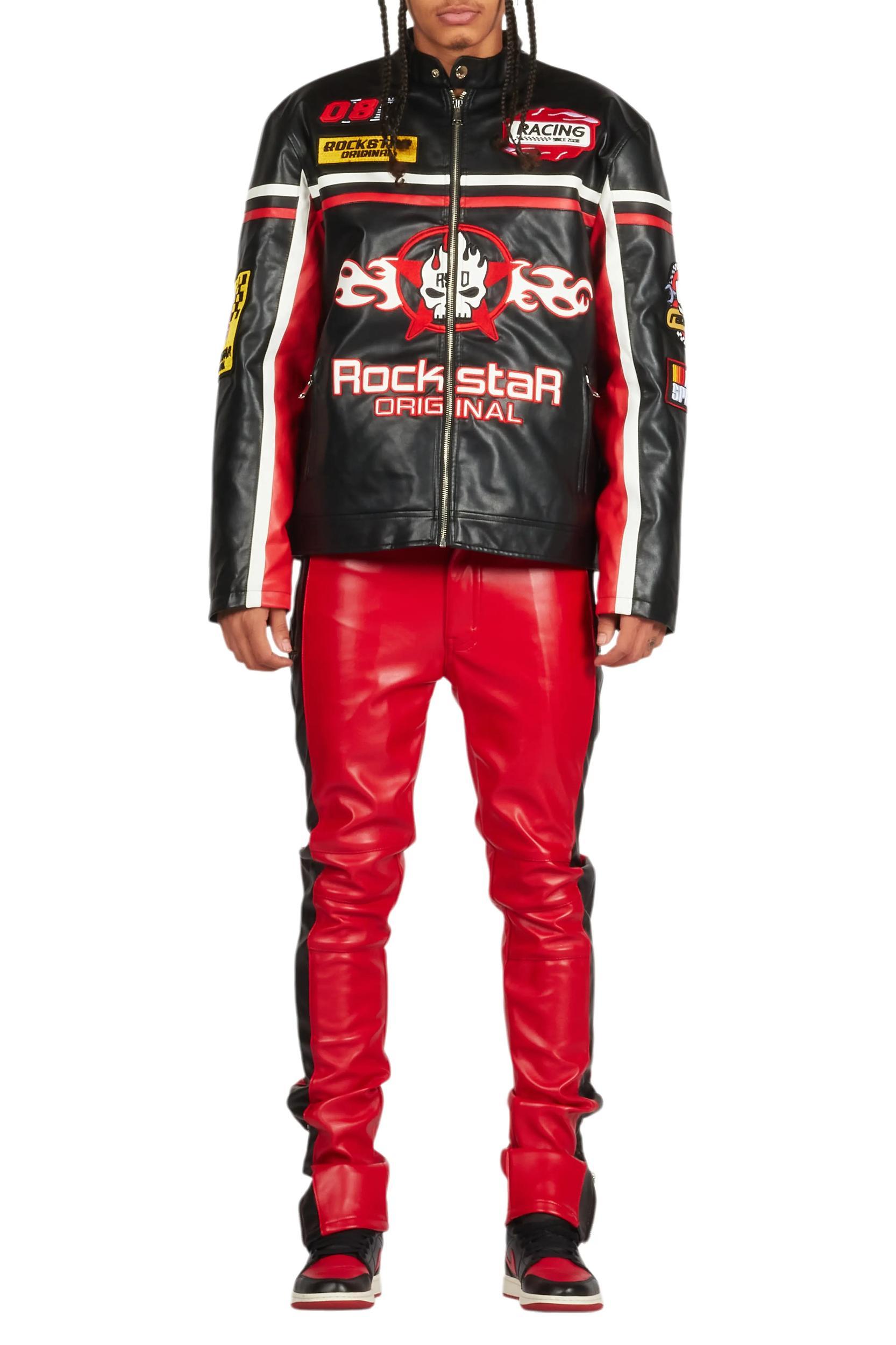 Roch Black/White Leather Moto Jacket Male Product Image