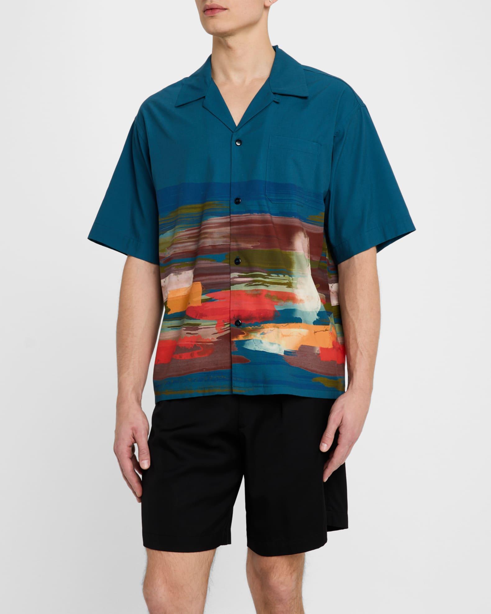 Men's Abstract-Print Pocket Camp Shirt Product Image