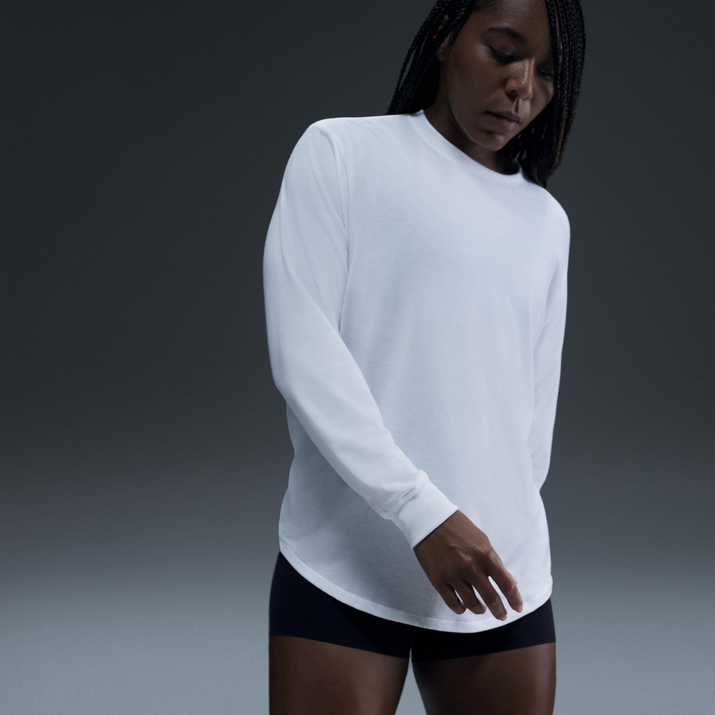 Women's Nike One Relaxed Dri-FIT Long Sleeve Top, Size: Medium, White Product Image