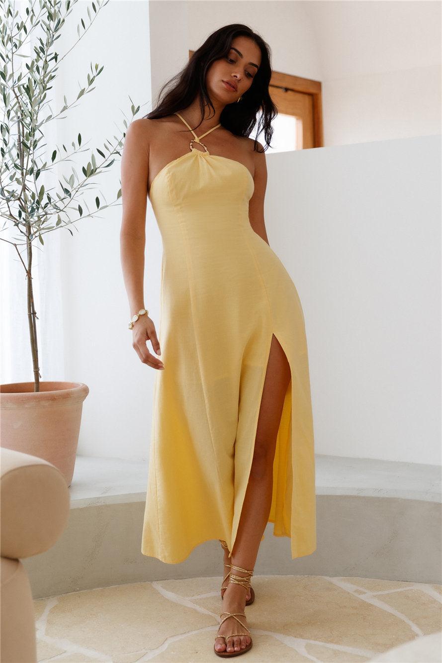 She's Captivating Midi Dress Yellow Product Image