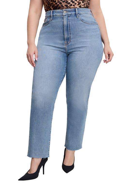 Good American Good Boy Raw Hem High Waist Ankle Straight Leg Jeans in Indigo766 at Nordstrom, Size 15 Product Image