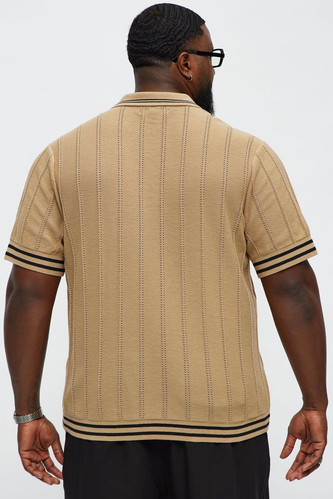 Grant Knitted Pointelle Sweater Polo - Tan/Multi Product Image