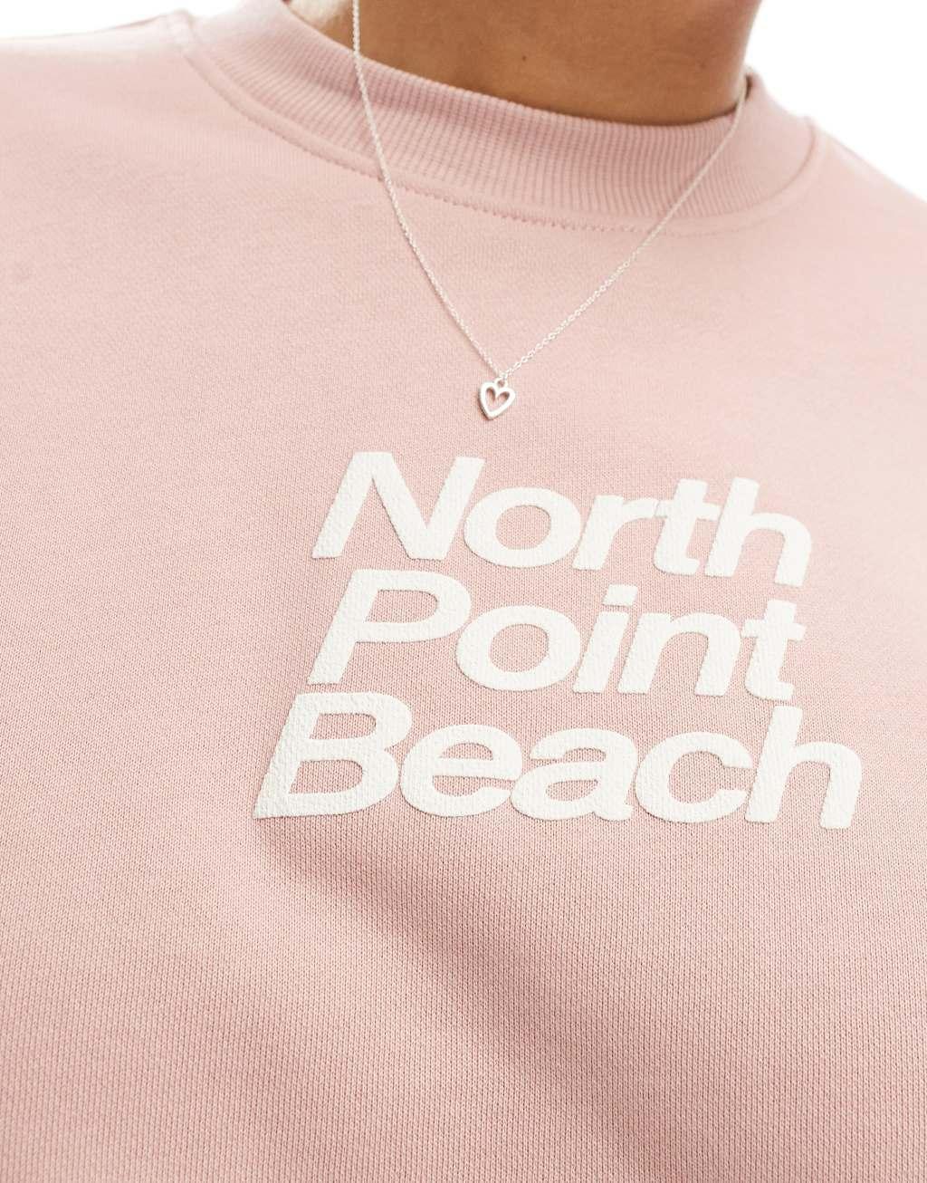 Bershka graphic sweater in dusty pink Product Image