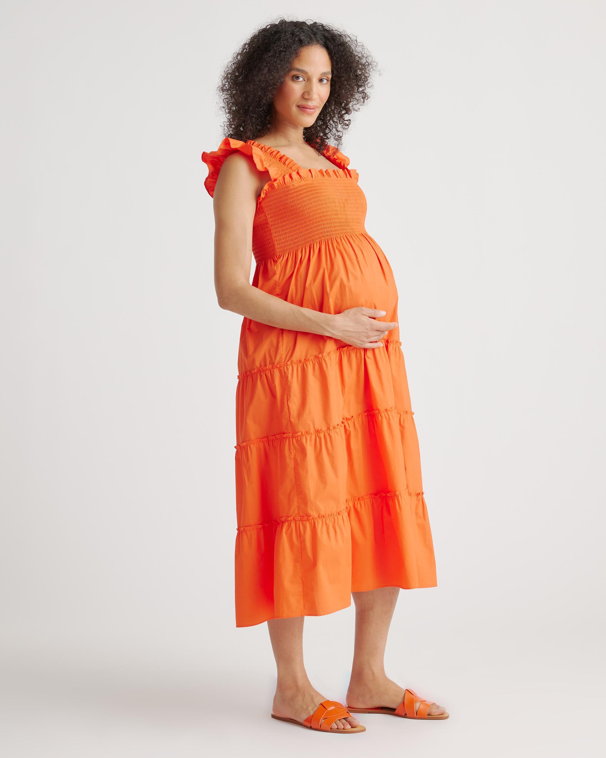 Quince | Women's Poplin Maternity Smocked Midi Dress Organic Cotton Product Image