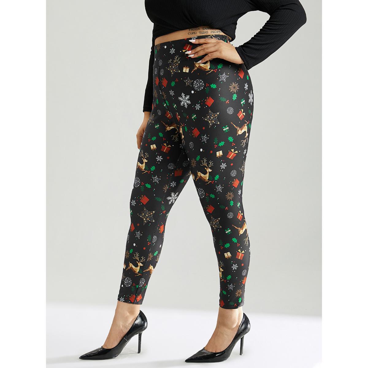Plus Size Christmas Print Elastic Waist Leggings Women Black Casual High stretch Skinny High Rise Dailywear Leggings BloomChic 22-24/3X Product Image