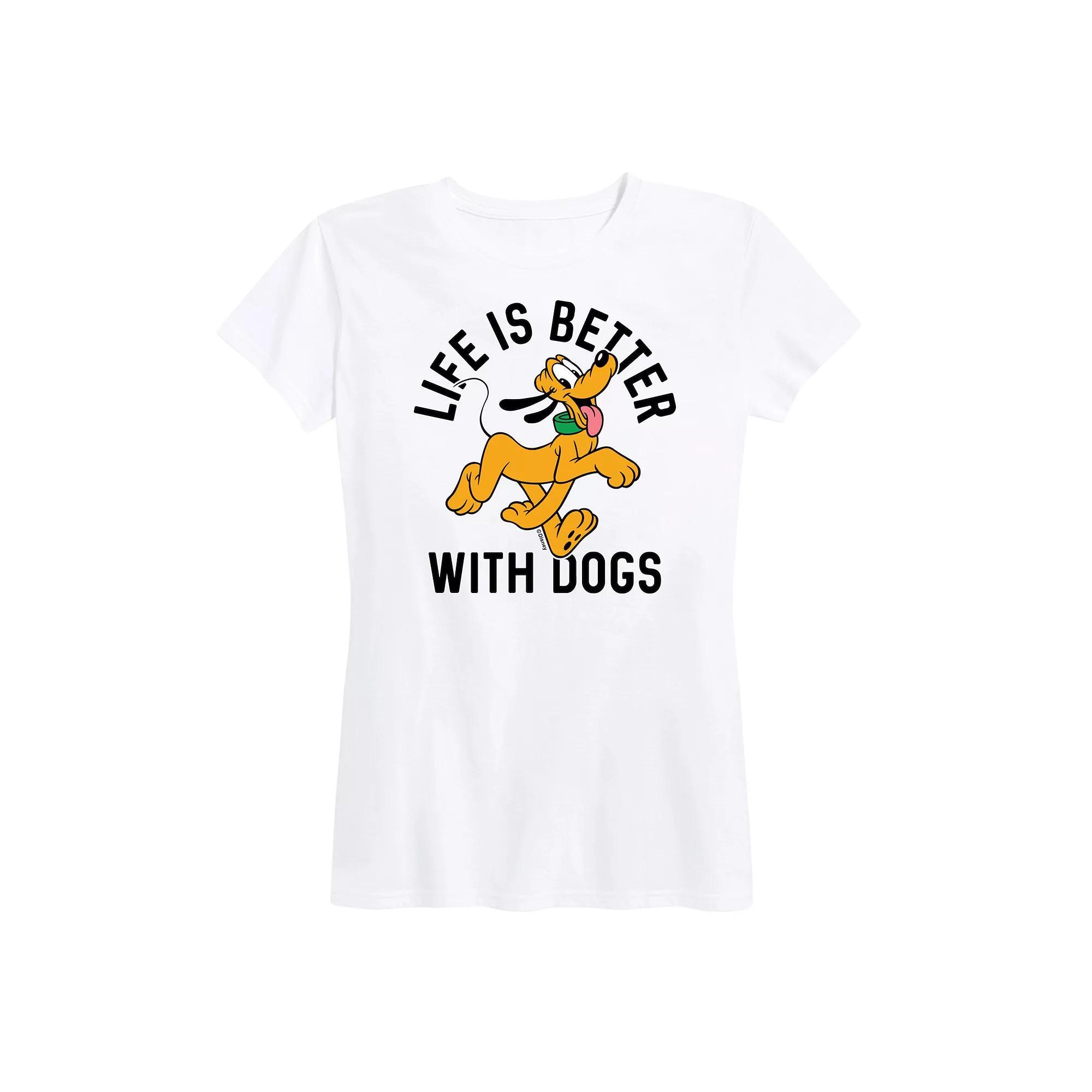 Disneys Pluto Womens Life Is Better With Dogs Graphic Tee Grey Green Product Image