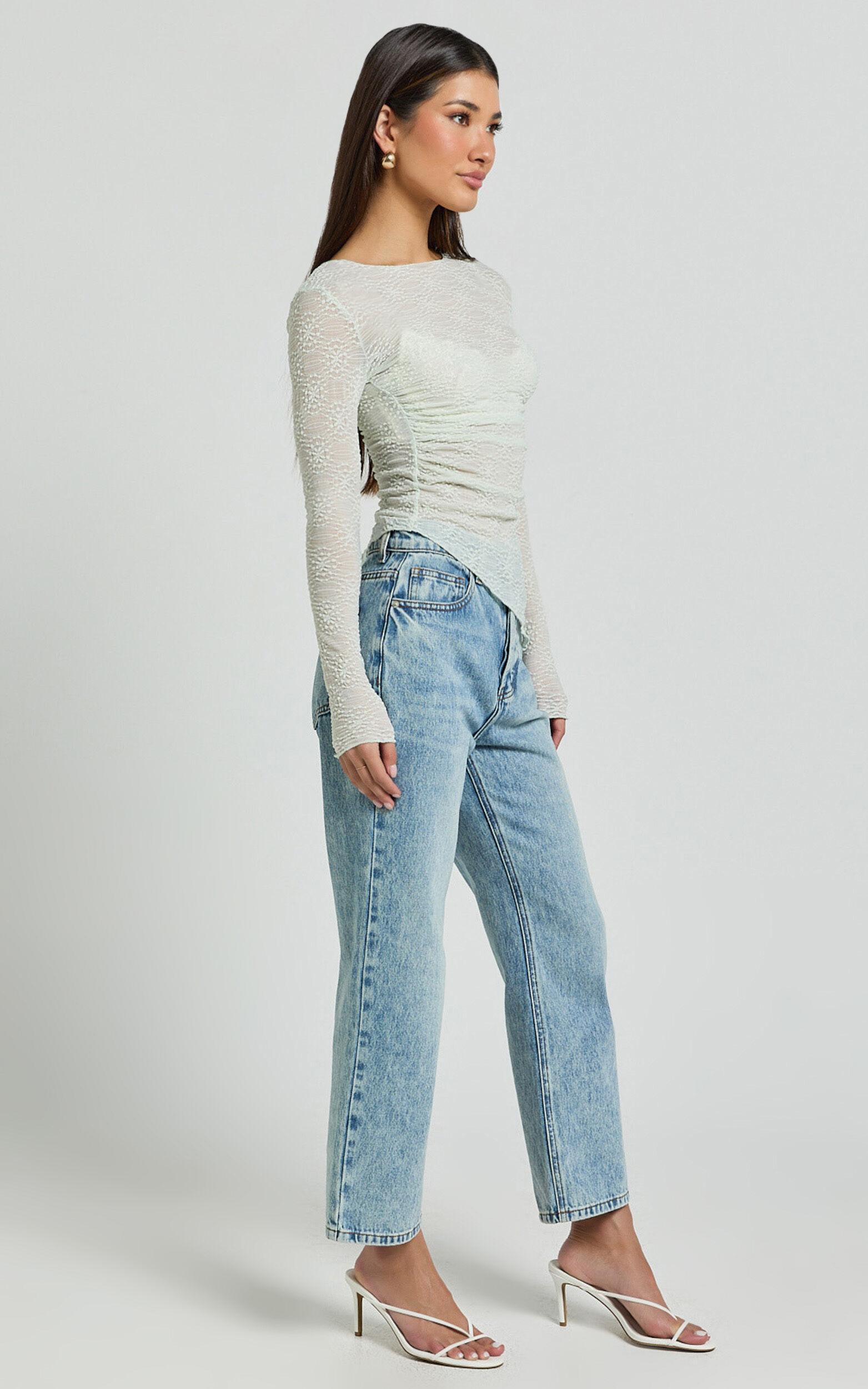 Ellie Top - Asymmetrical Sheer Lace Top in Silver Sage Product Image