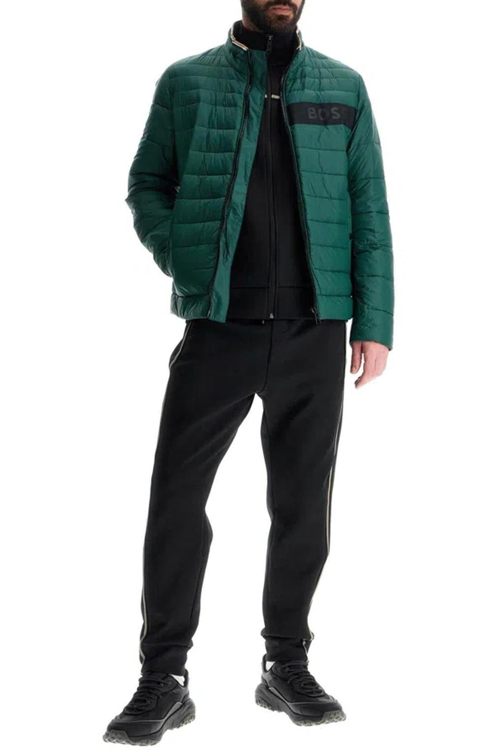 HUGO BOSS Green Down Jacket With High Collar Regular Fit And Zip Product Image
