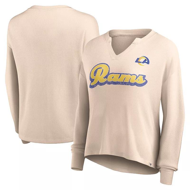 Women's Fanatics Branded Tan Los Angeles Rams Go For It Notch Neck Waffle Knit Long Sleeve T-Shirt, Size: XL, Team Product Image