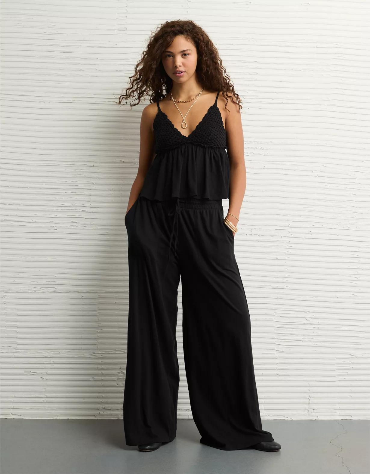 AE Sunchaser Knit Crochet Babydoll Cami Product Image