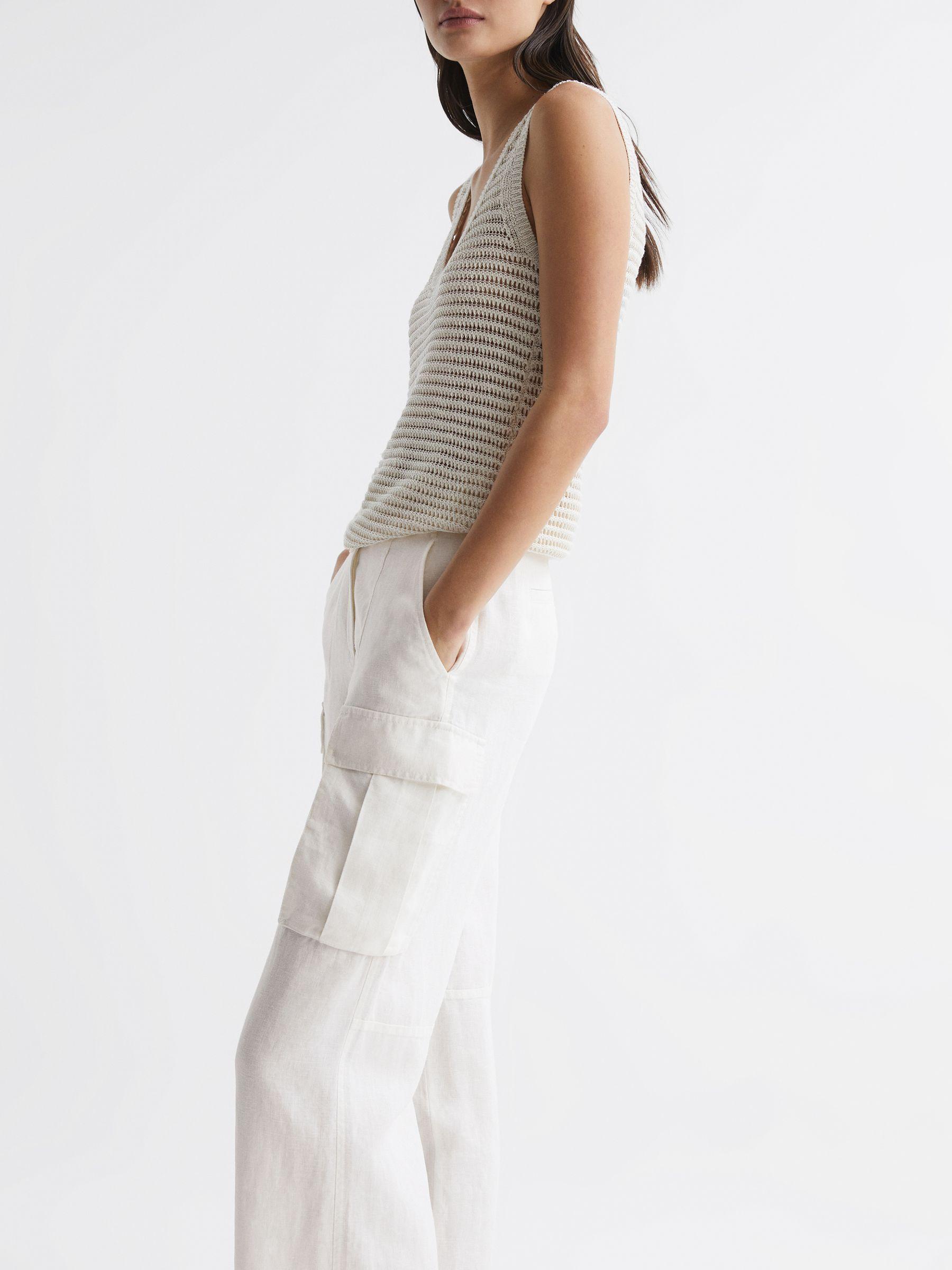 Linen Wide Leg Trousers in White Product Image
