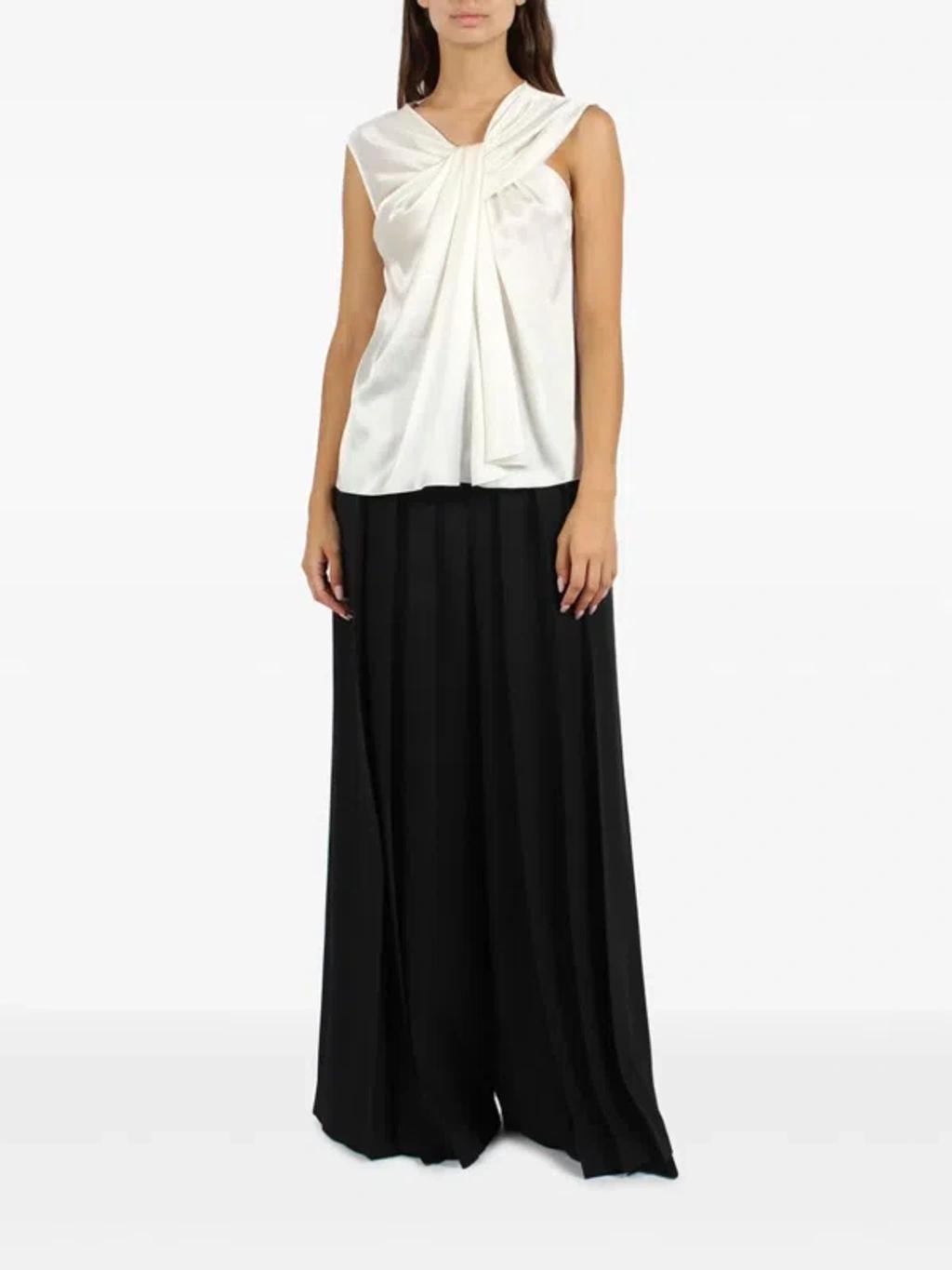 ALBERTA FERRETTI Sleeveless Gathered Satin Blouse In White Product Image
