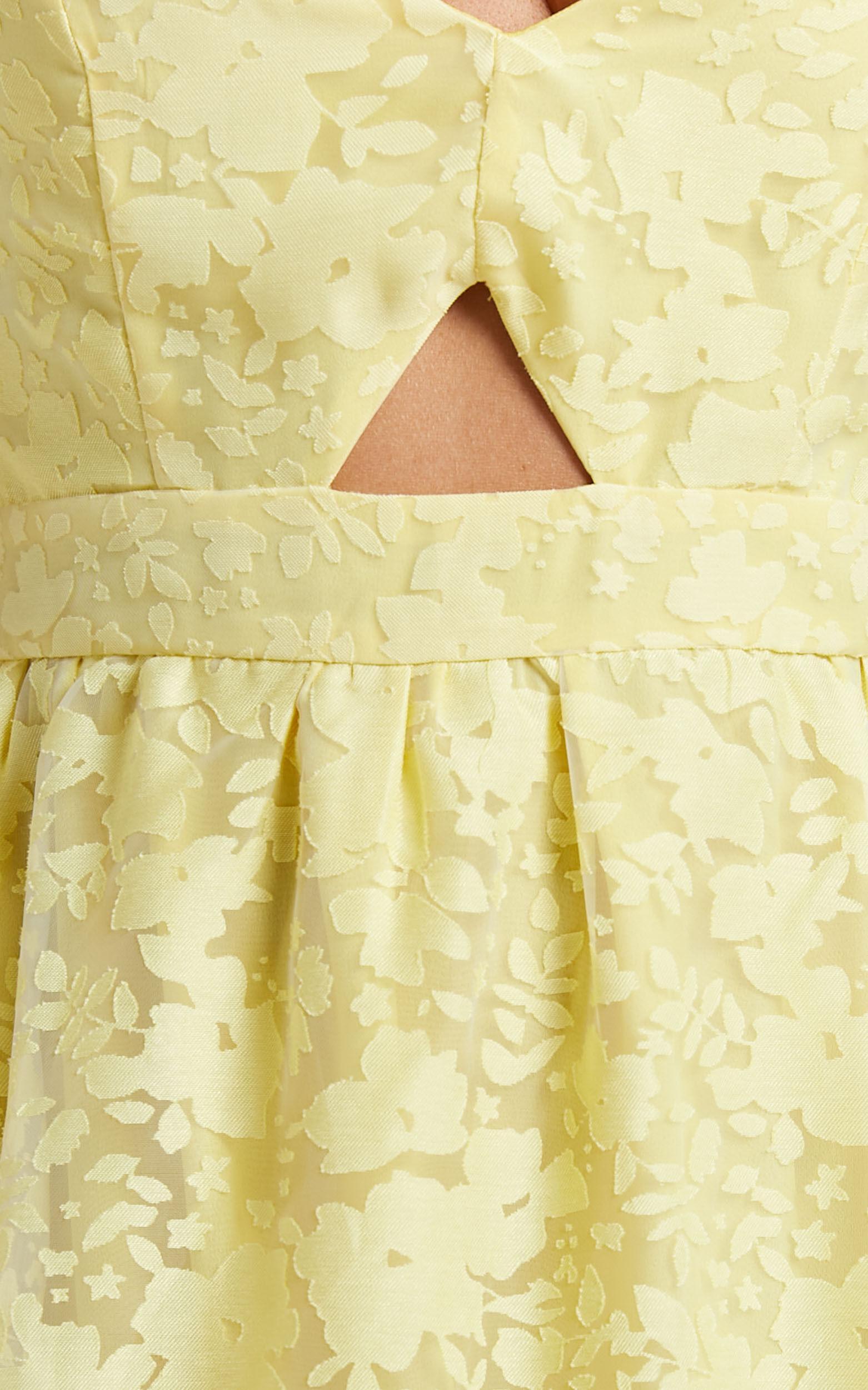 Jorie Midi Dress - Strappy Front Cut Out Tiered Skirt in Pastel Yellow Product Image