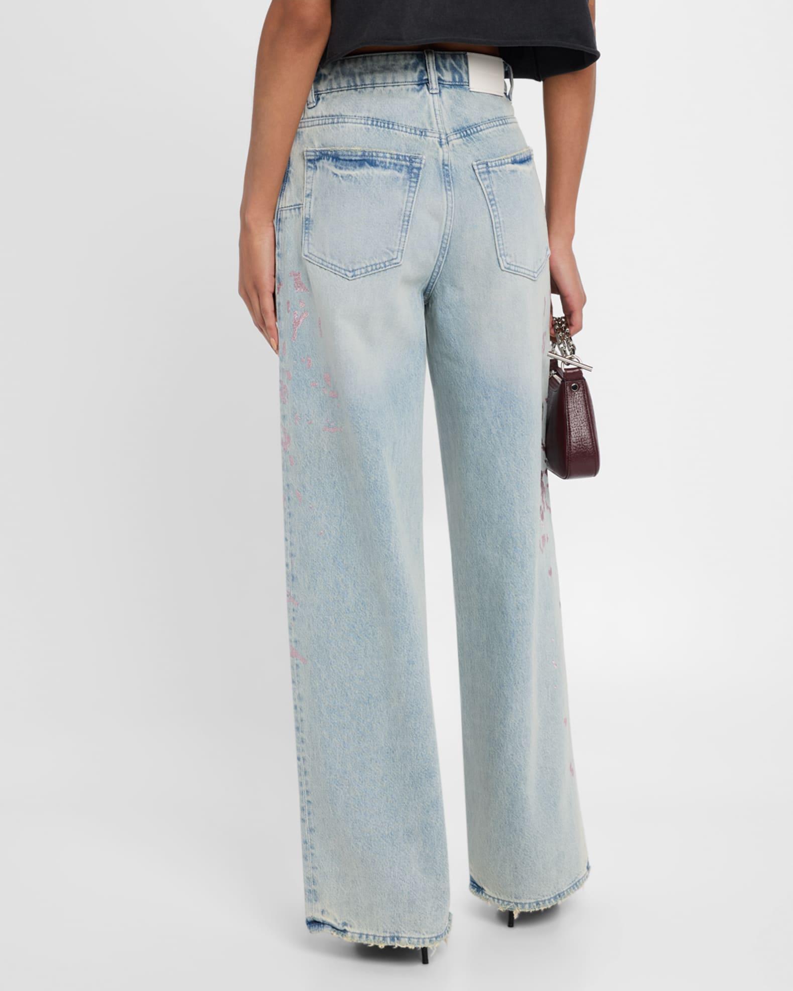 Wide-Leg Baggy Paint Jeans  Product Image