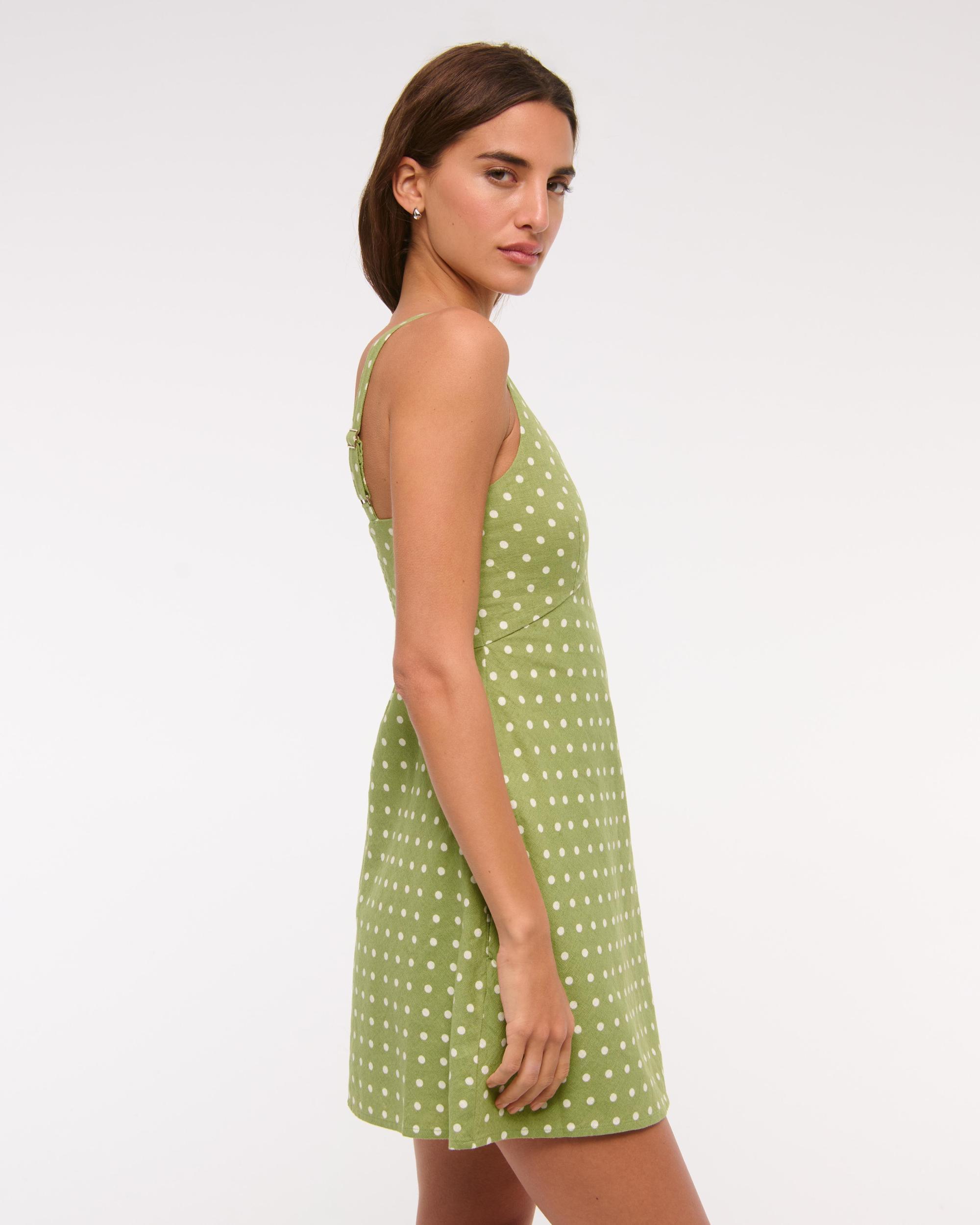 V-Neck Linen-Blend Mini Dress Product Image