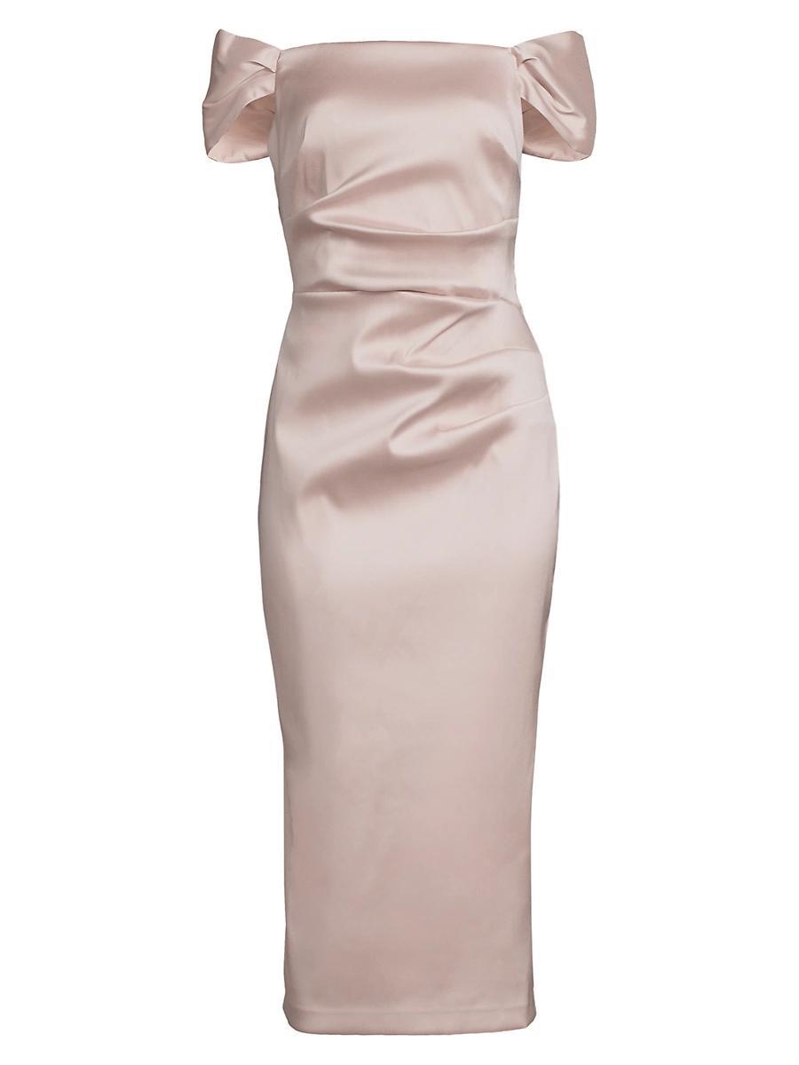 Womens Stretch Mikado Off-the-Shoulder Midi-Dress Size 0 Product Image