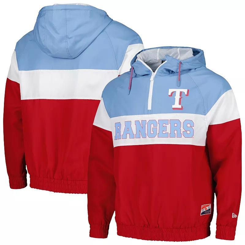 Mens New Era Texas Rangers Ripstop Raglan Quarter-Zip Hoodie Windbreaker Jacket Product Image