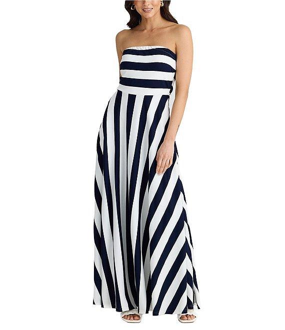 Brave + True Thandie Sleeveless Strapless Horizontal Bodice Stripe Fit And Flare Maxi Dress Product Image