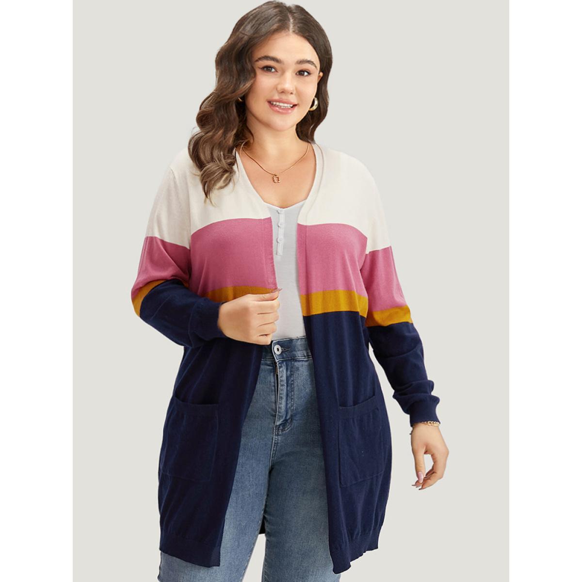 Plus Size Supersoft Essentials Contrast Open Front Tunic Cardigan Multicolor Women Casual Loose Long Sleeve Dailywear Cardigans BloomChic 30/6X Product Image
