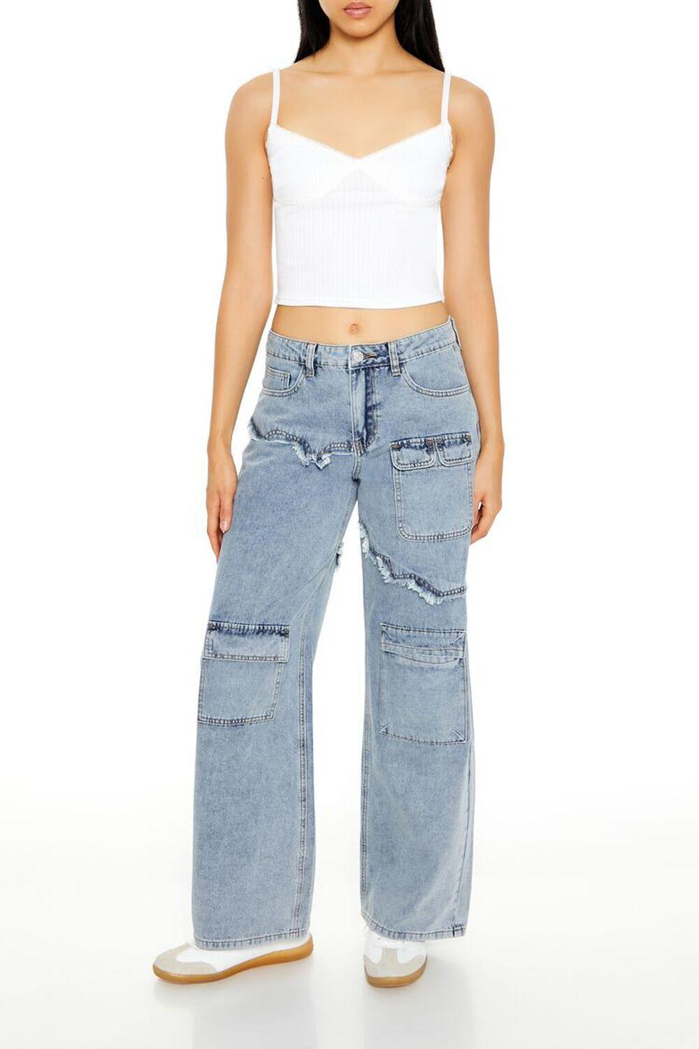 Frayed Wide-Leg Cargo Jeans | Forever 21 Product Image