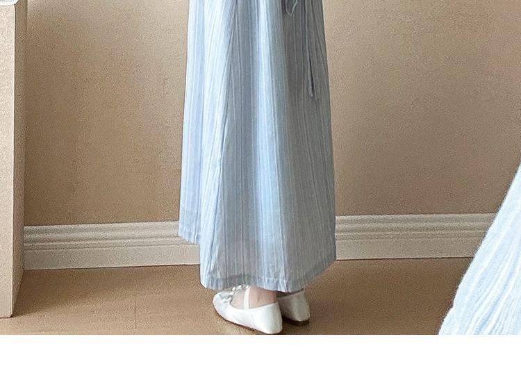 Maternity Short-Sleeve V-Neck Striped Button Down Maxi A-Line Dress Product Image