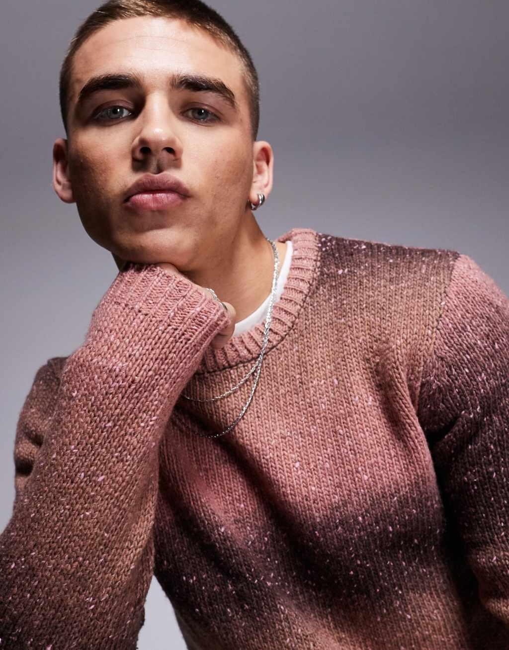 ASOS DESIGN knit sweater with ombre stripe in pink Product Image