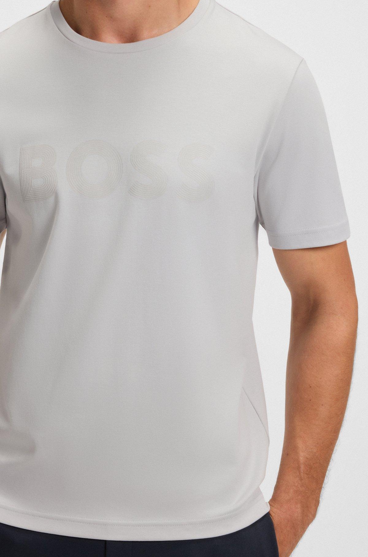 BOSS - Pima-cotton T-shirt with gloss logo - Light Grey Product Image