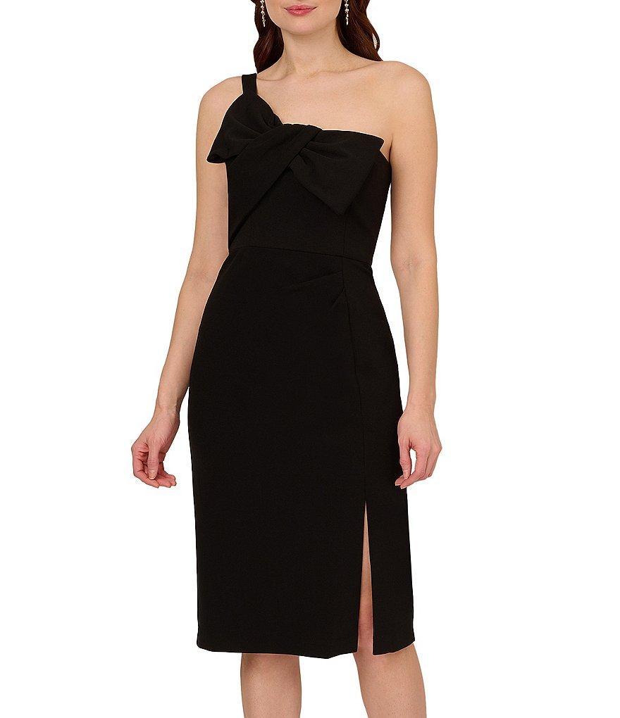 Adrianna Papell Crepe One Shoulder Sleeveless Bow Dress Product Image