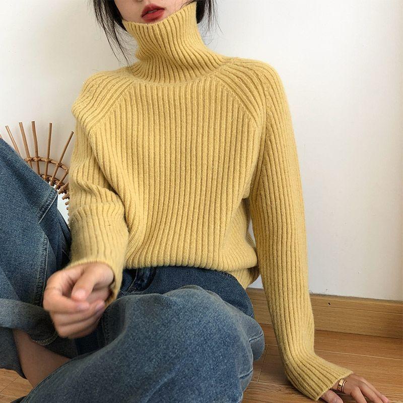 Turtleneck Plain Sweater Product Image