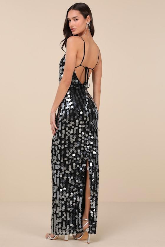 Magdala Black Sequin Backless Maxi Dress Product Image