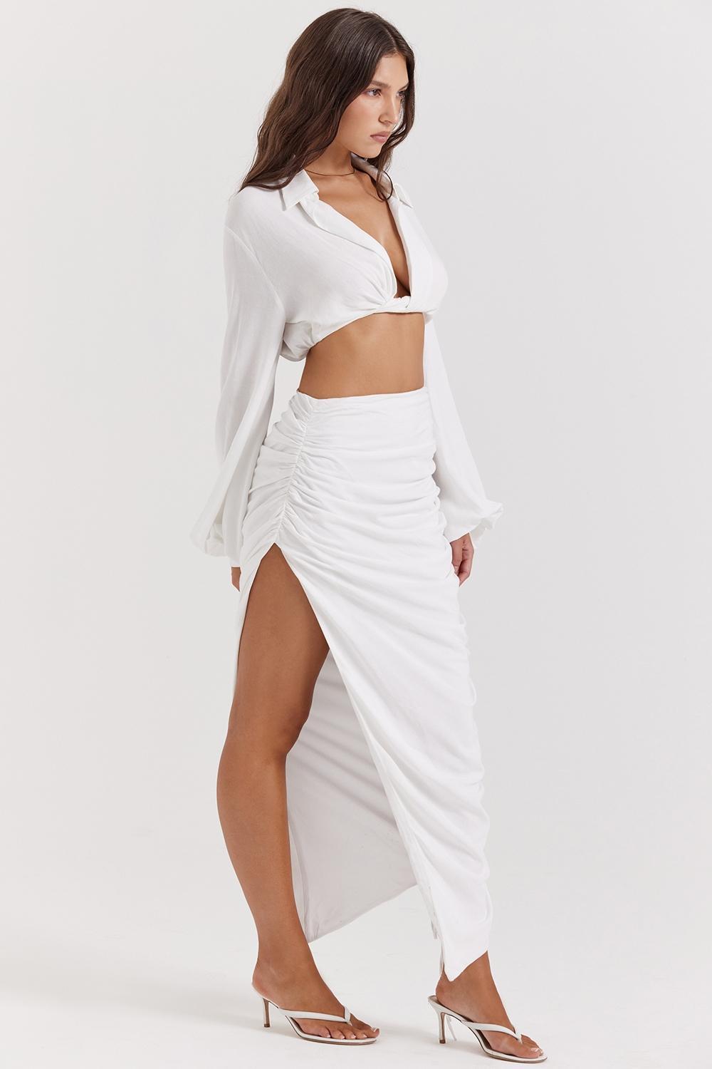 Loie  white gathered maxi skirt Product Image