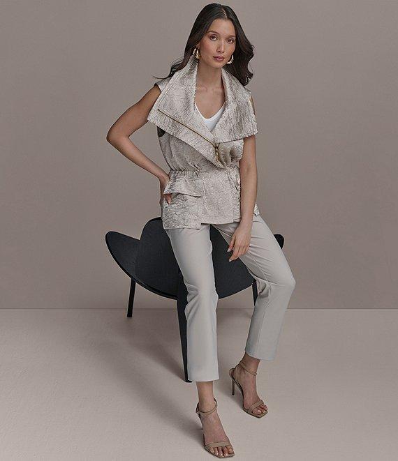Donna Karan Double Lapel Collar, Sleeveless Metallic Stretch Vest Product Image