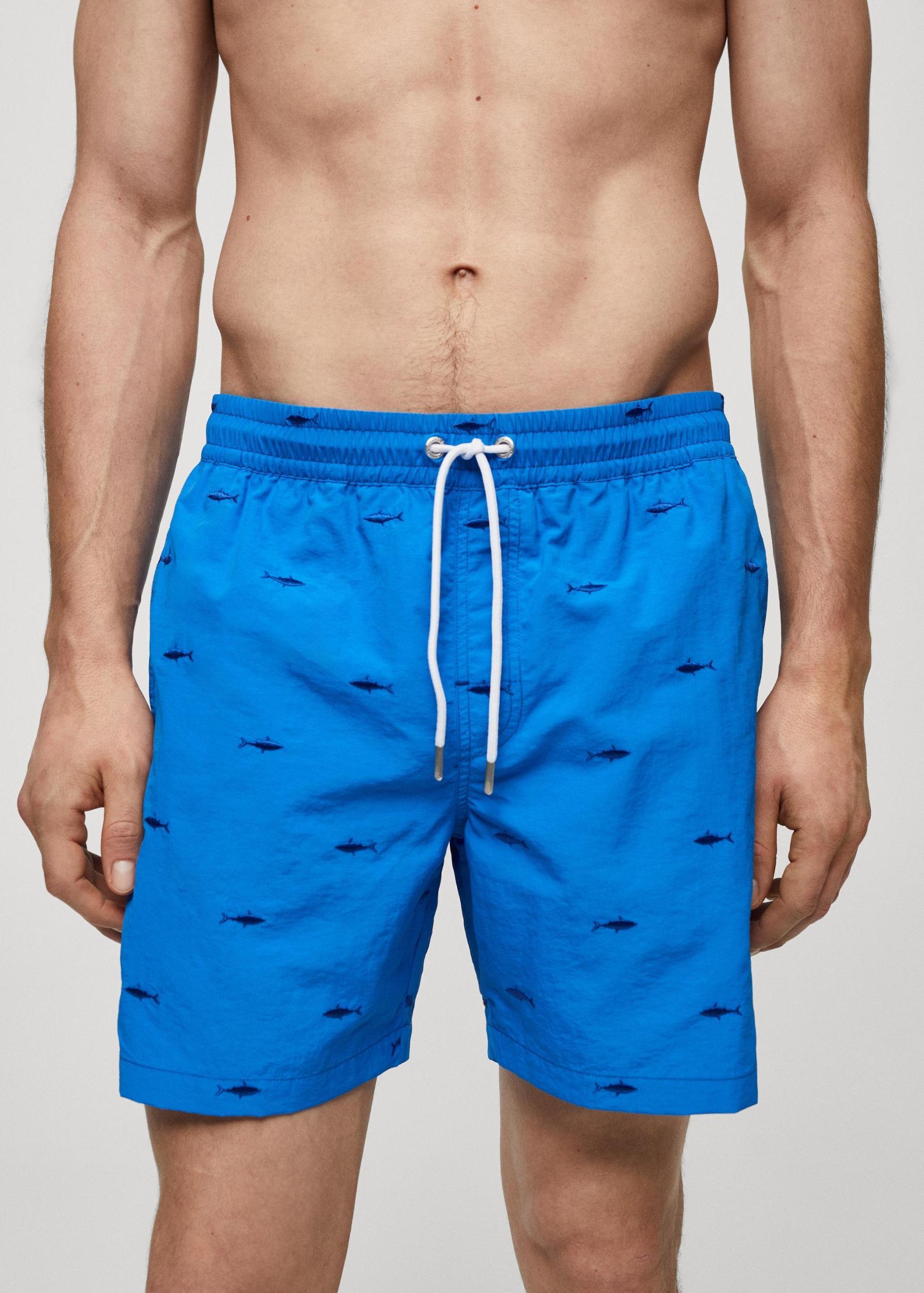Lace fish-embroidered swimsuit - Men | MANGO USA Product Image