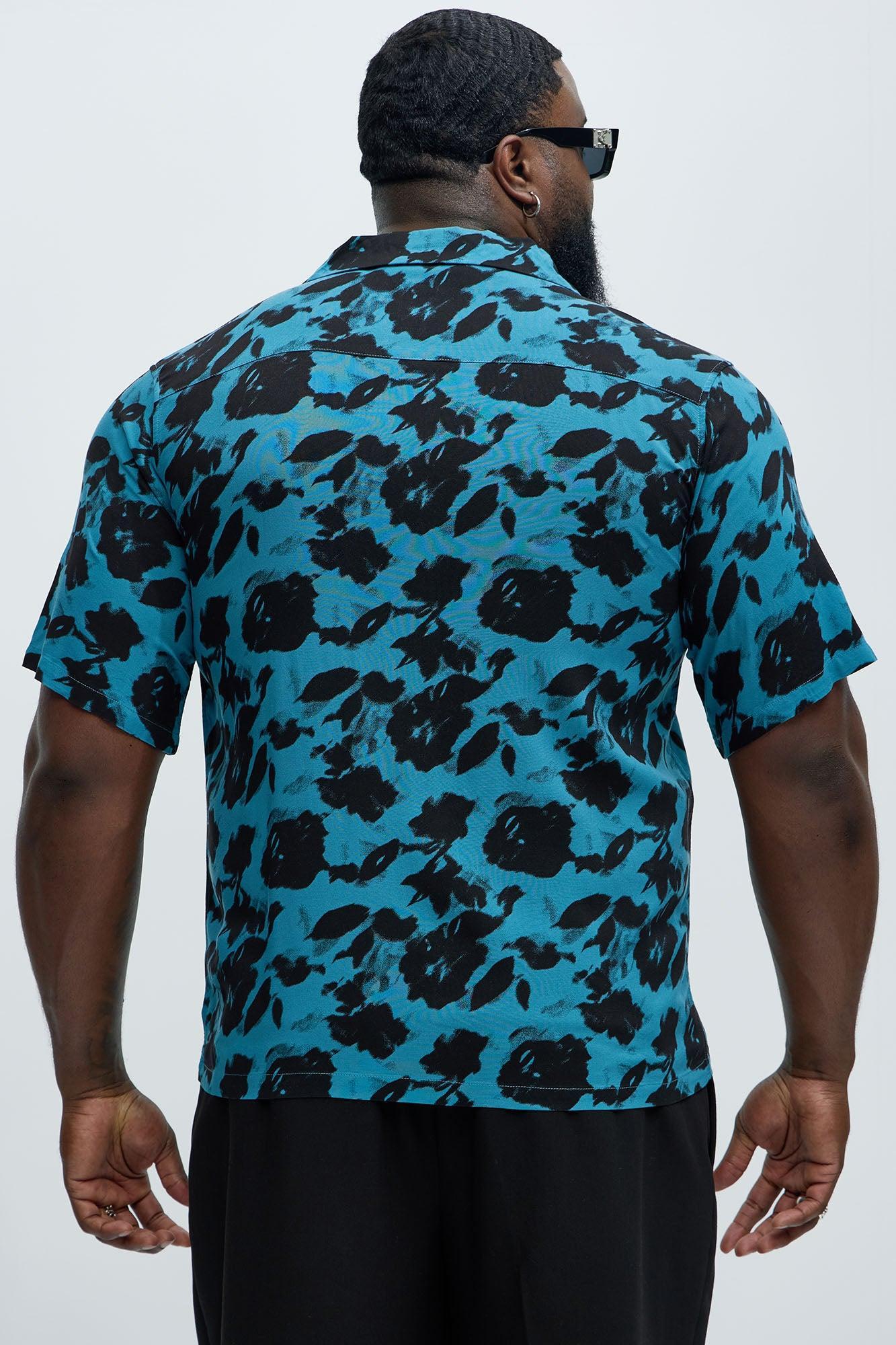Blue Flowers Cuban Collar Shirt - Blue Product Image