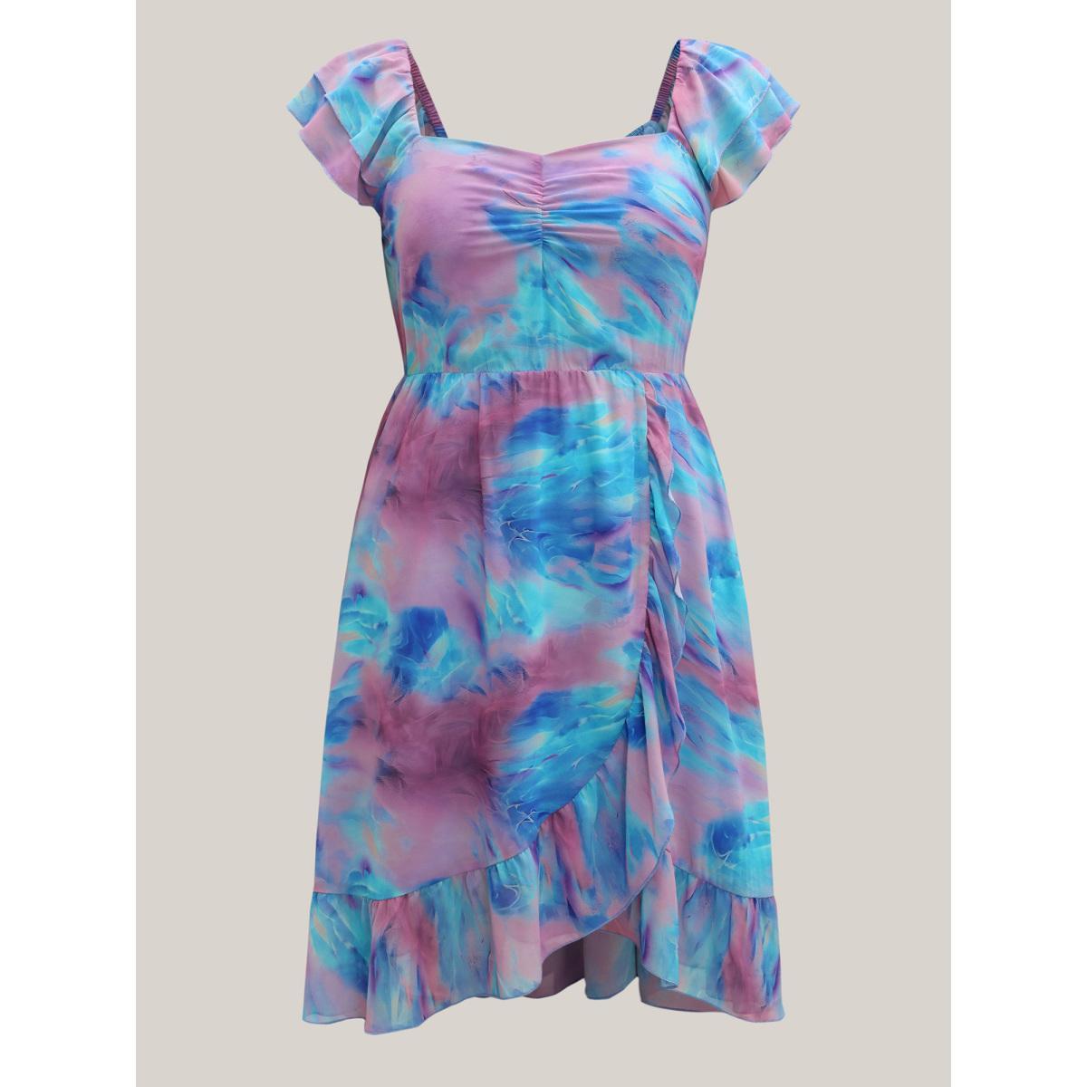 Plus Size Color Blend Stretchy Waist Pockets Midi Dress Skyblue Women Heart neckline Sleeveless Curvy BloomChic 14-16/1X Product Image