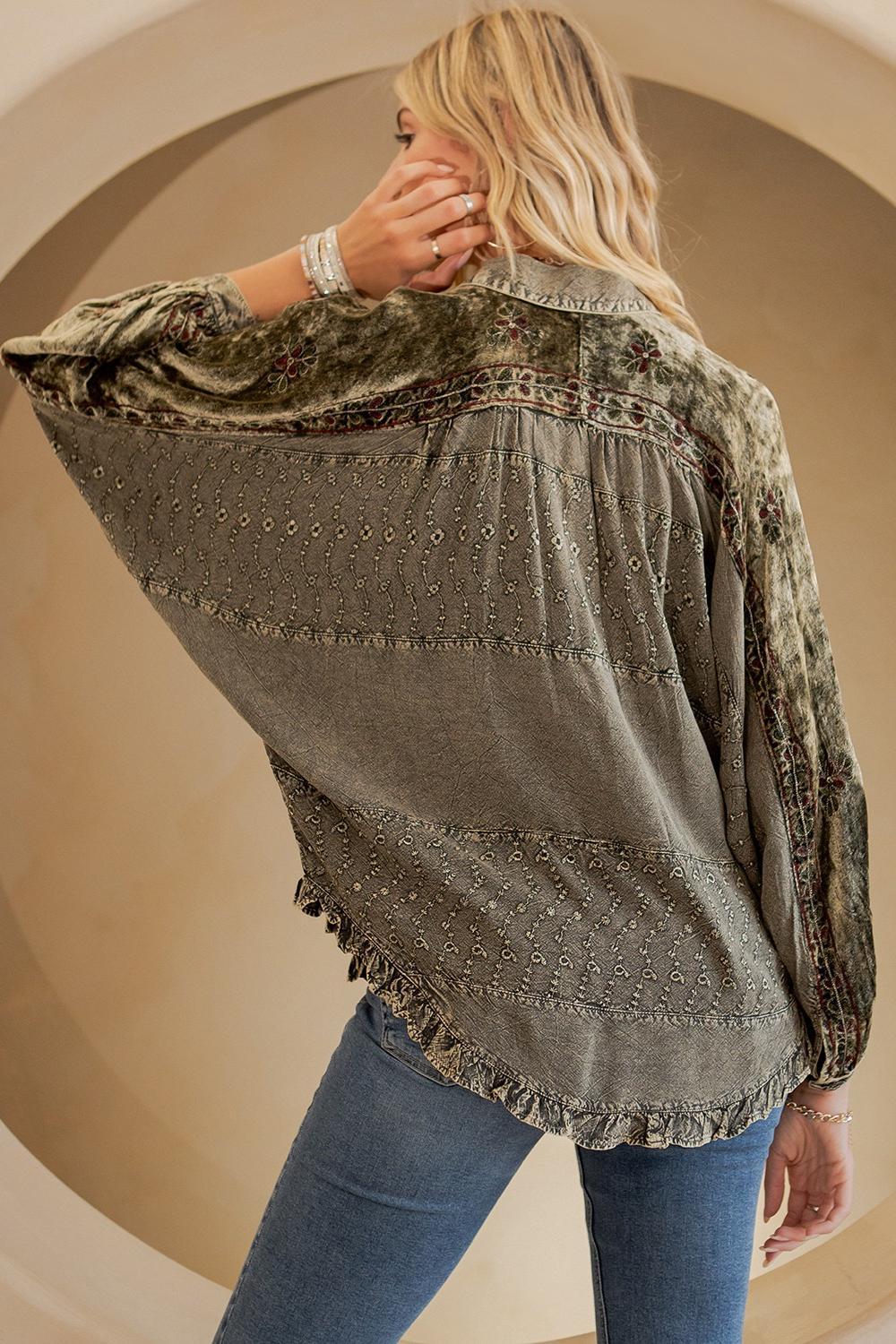 Stonewashed Rayon Bat Sleeves Top Product Image