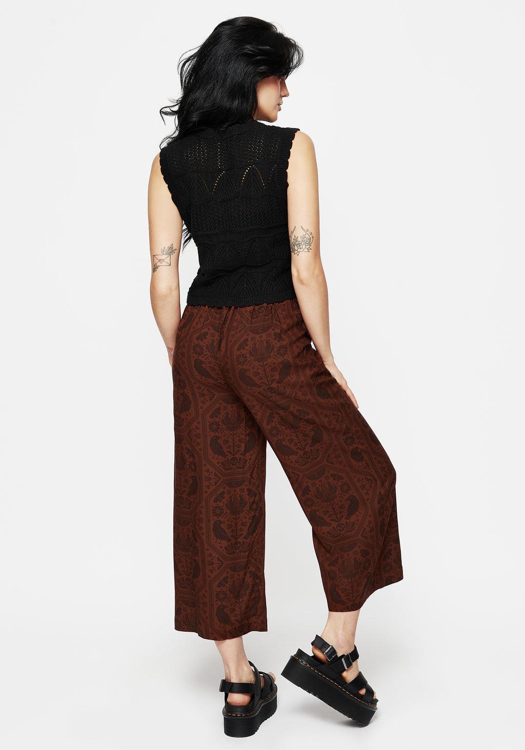 Annabel Tie Waist Wide Leg Culotte Trousers - Rust Product Image