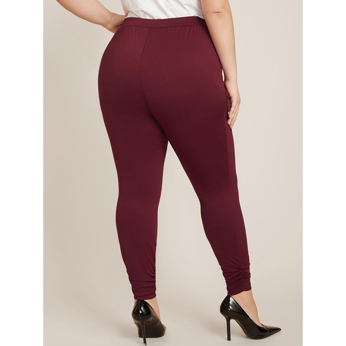 Plus Size Plain Pocket Elastic Waist Ruched Hem Skinny Pants Women Scarlet Office Skinny High Rise Work Pants BloomChic 10/M Product Image