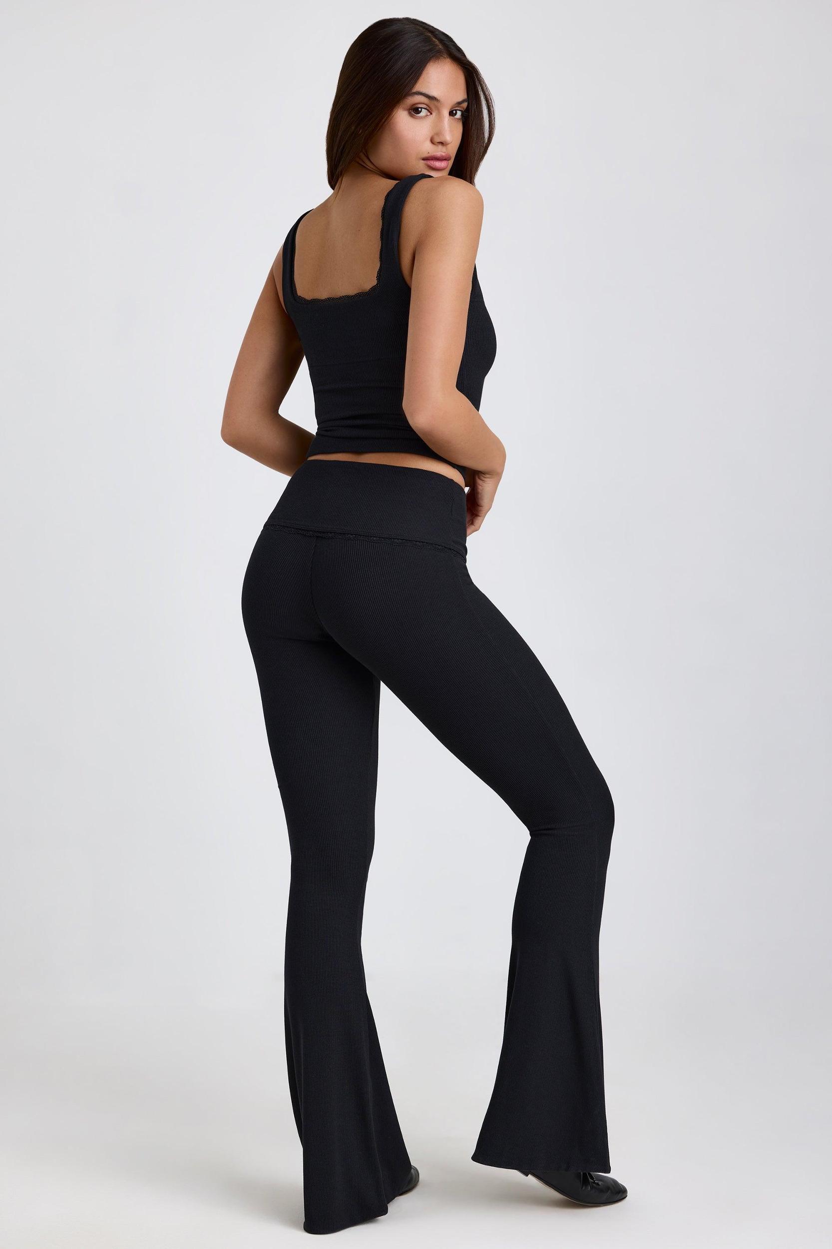 Ribbed Modal Lace-Trim Tank Top in Black Product Image