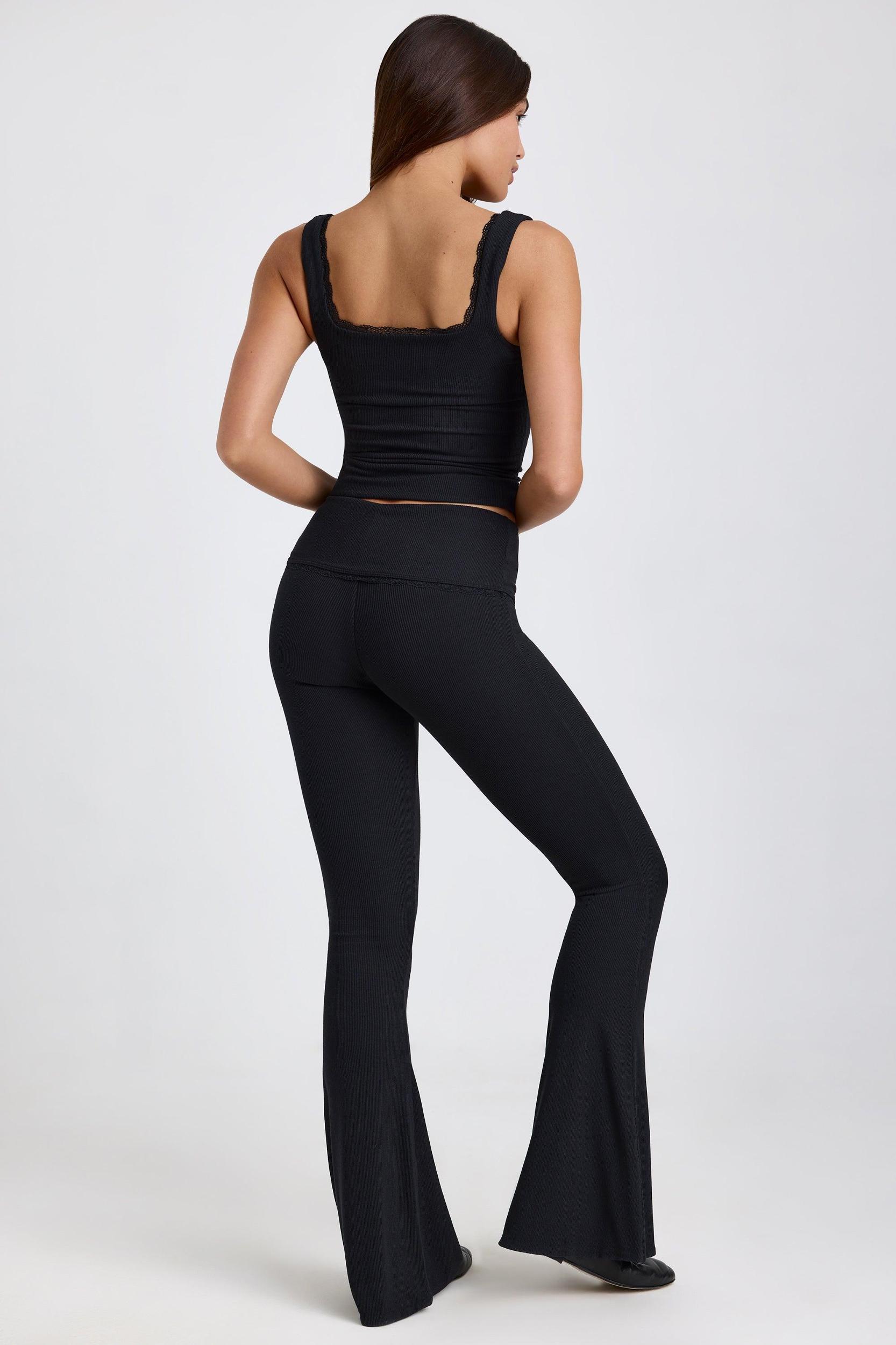 Ribbed Modal Lace-Trim Tank Top in Black Product Image