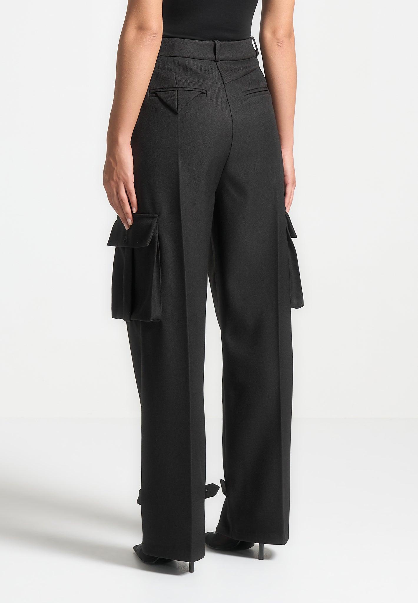 Tailored Pleated Cargo Trousers - Black Female Product Image