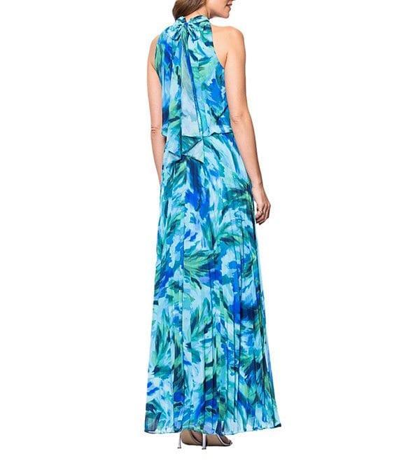 Xscape Petite Size Chiffon Mock Neck Sleeveless Printed Dress Product Image