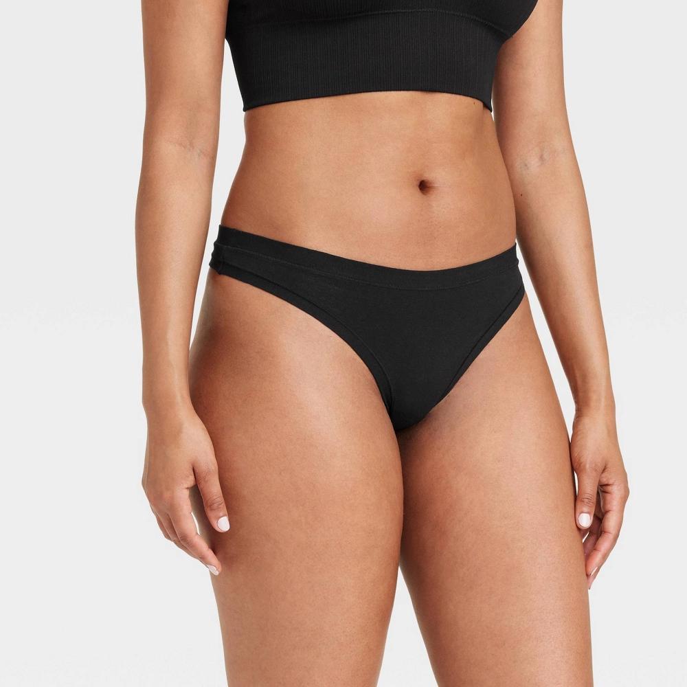 Women's Cotton Stretch Comfort Thong - Auden™ Black XL: Low Rise, Fold Over Waistband, Jersey, Machine Washable, Tumble Dry Product Image