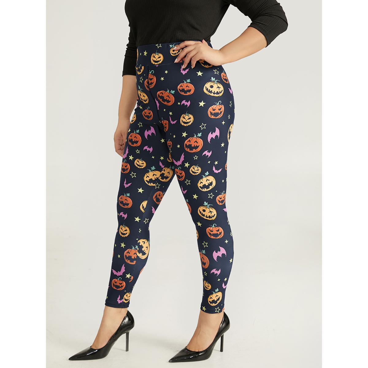 Plus Size Halloween Graphic Wideband Waist Leggings Women Indigo Elegant High stretch Skinny High Rise Festival-Halloween Leggings BloomChic 10/M Product Image