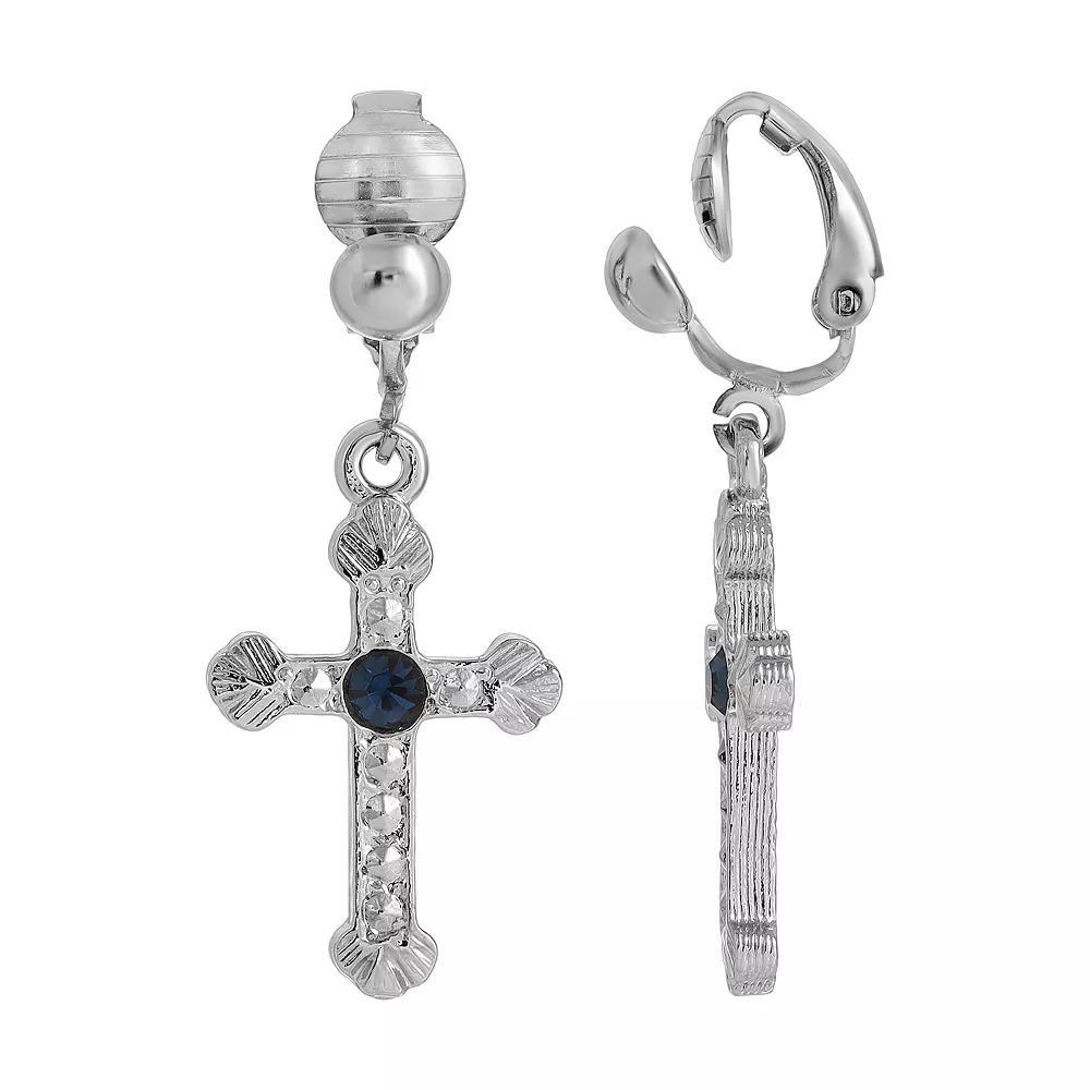 Symbols of Faith Cross Clip Earrings, Womens, Blue Product Image