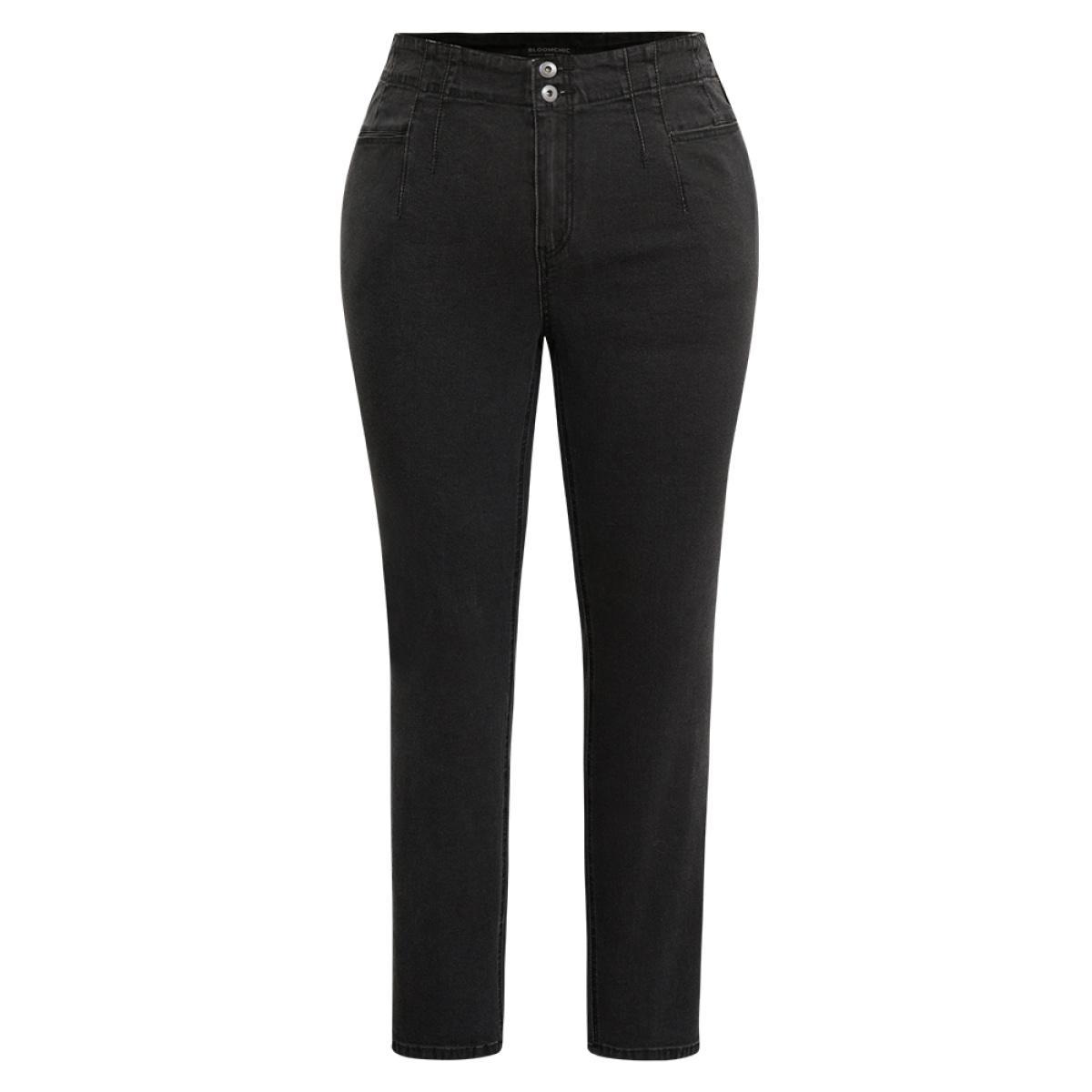 Plus Size Seam Detail Skinny Pocket Jeans Women DimGray Casual Plain Plain High stretch Pocket Jeans BloomChic 16/1X Product Image