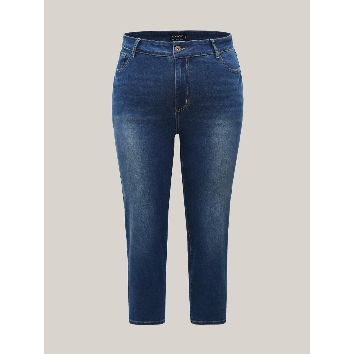 Plus Size Classic Sculpting Boyfriend Jeans Women Bluevintage Casual Medium stretch Slanted pocket Jeans BloomChic 28/5X Product Image